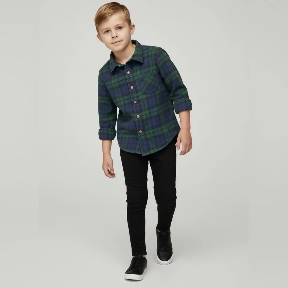 Carter’s casual school play plaid Boy 5/5A shirt button down green navy blue